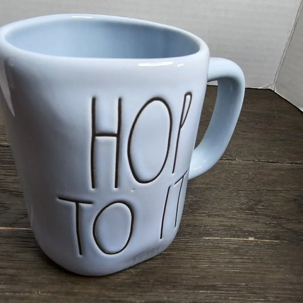 NWT Rae Dunn Hop To It Pastel Blue Easter Mug